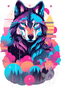 Vaporwave Wolf Shirt Neon Blue Eyes Design